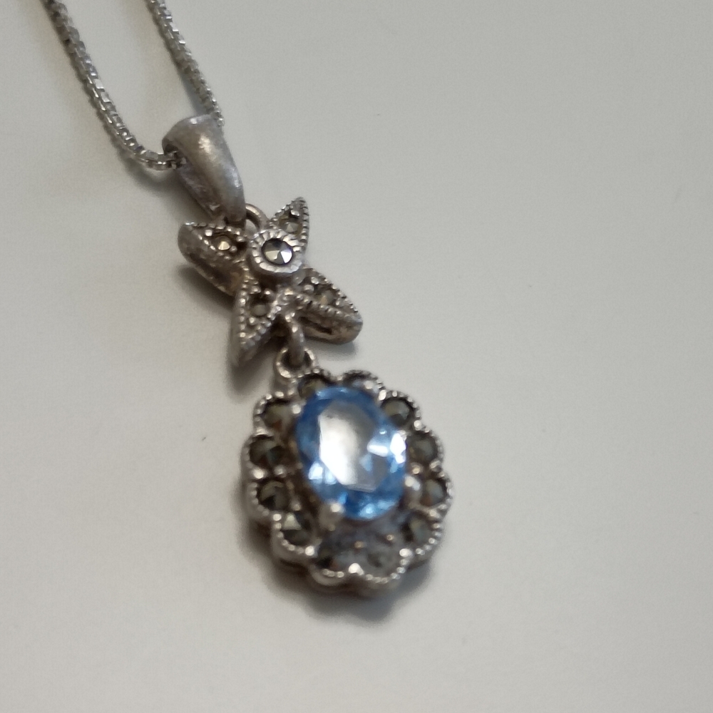 925 Blue Topaz Necklace Spring Easter Prom Mothers DaySize 18" Fairy Cottagecore